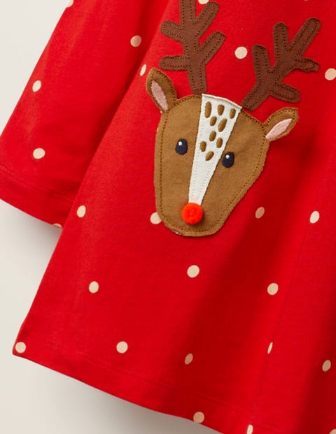 Festive Appliqué Jersey Tunic - Polish Red/Ecru Reindeers Festive Appliqué Jersey Tunic - Polish Red/Ecru Reindeers