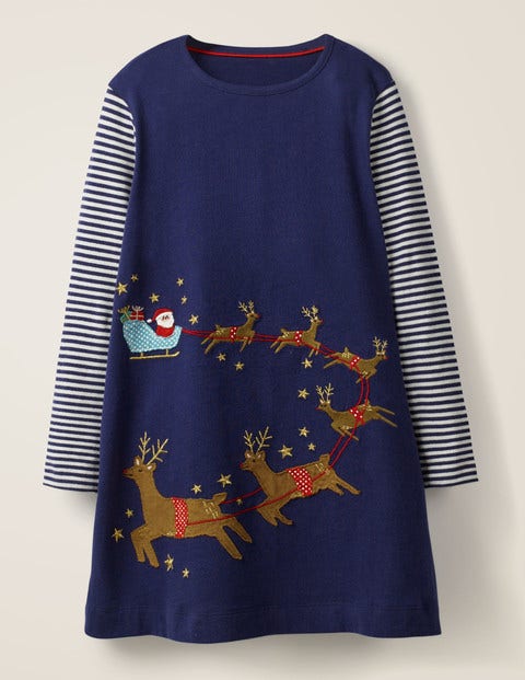 Robe À Grand Appliqué Festif - Scène en traîneau bleu de Prusse Robe À Grand Appliqué Festif - Scène en traîneau bleu de Prusse