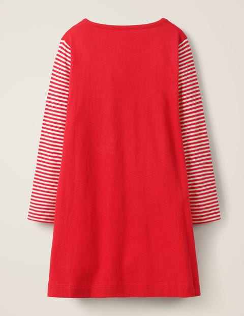 Festive Big Appliqué Dress - Polish Red Festive Bunnies Festive Big Appliqué Dress - Polish Red Festive Bunnies