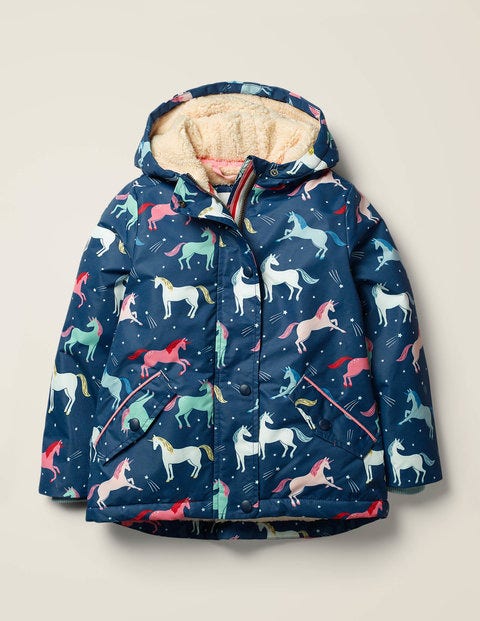 Anorak Mit Sherpa-Futter - Dunkelblau, Einhörner Anorak Mit Sherpa-Futter - Dunkelblau, Einhörner