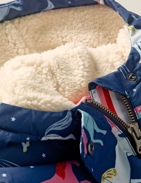 Anorak Mit Sherpa-Futter - Dunkelblau, Einhörner Anorak Mit Sherpa-Futter - Dunkelblau, Einhörner