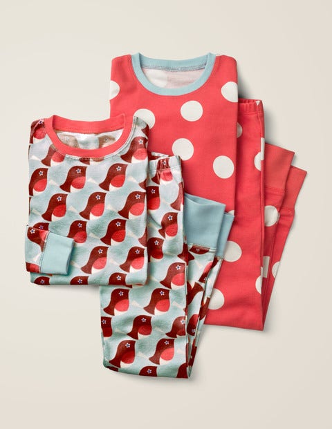 2 Pyjamas Longs - Rouge-gorge bleu averse/pois rouges 2 Pyjamas Longs - Rouge-gorge bleu averse/pois rouges