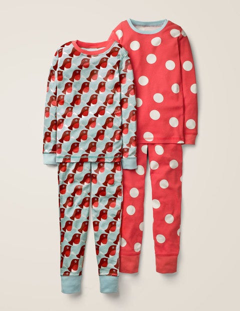 2 Pyjamas Longs - Rouge-gorge bleu averse/pois rouges 2 Pyjamas Longs - Rouge-gorge bleu averse/pois rouges