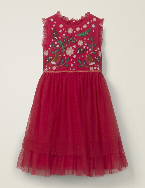 Festive Tulle Party Dress - Rockabilly Red Robins