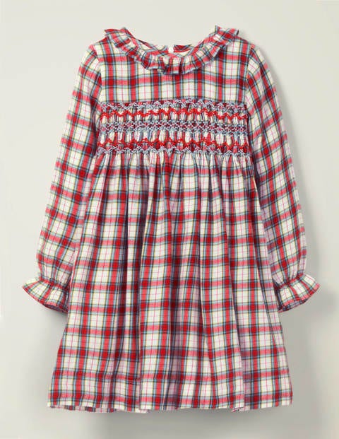 Cosy Smocked Check Dress - Ivory/Bright Pink Check Cosy Smocked Check Dress - Ivory/Bright Pink Check