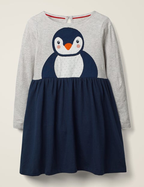 Festliches Kleid Mit Großer Applikation - Dunkelblau, Pinguin Festliches Kleid Mit Großer Applikation - Dunkelblau, Pinguin