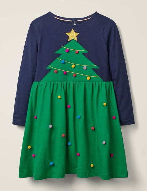 Festliches Kleid Mit Großer Applikation - Schottengrün, Weihnachtsbaum Festliches Kleid Mit Großer Applikation - Schottengrün, Weihnachtsbaum