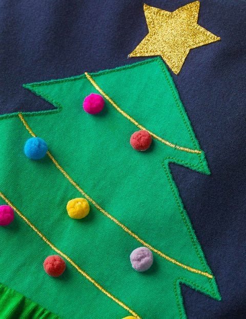 Festliches Kleid Mit Großer Applikation - Schottengrün, Weihnachtsbaum Festliches Kleid Mit Großer Applikation - Schottengrün, Weihnachtsbaum
