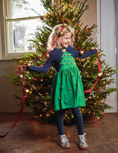 Festliches Kleid Mit Großer Applikation - Schottengrün, Weihnachtsbaum Festliches Kleid Mit Großer Applikation - Schottengrün, Weihnachtsbaum