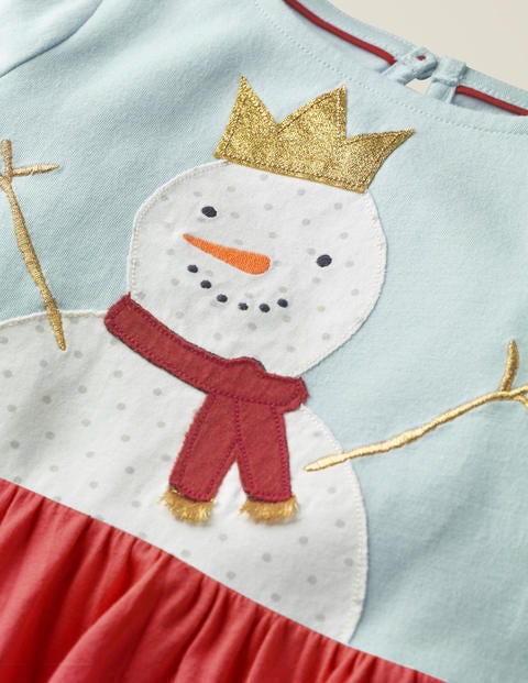 Festive Big Appliqué Dress - Cloudburst Blue Snowman Festive Big Appliqué Dress - Cloudburst Blue Snowman