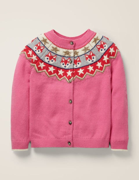 Cosy Fair Isle Cardigan - Flamingo Pink Foxes Cosy Fair Isle Cardigan - Flamingo Pink Foxes