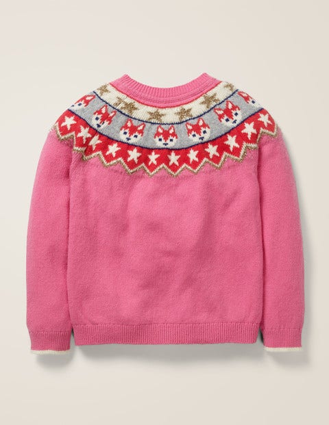 Cosy Fair Isle Cardigan - Flamingo Pink Foxes Cosy Fair Isle Cardigan - Flamingo Pink Foxes