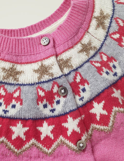 Cosy Fair Isle Cardigan - Flamingo Pink Foxes Cosy Fair Isle Cardigan - Flamingo Pink Foxes