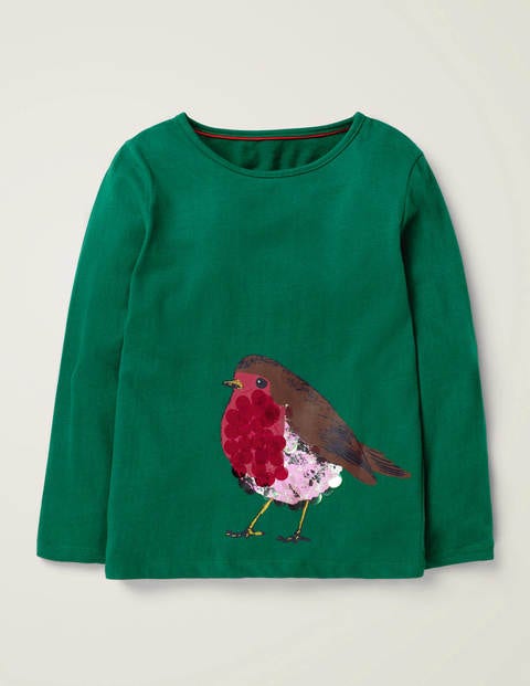 Sparkly Festive Animal T-Shirt - Linden Green Robin Sparkly Festive Animal T-Shirt - Linden Green Robin