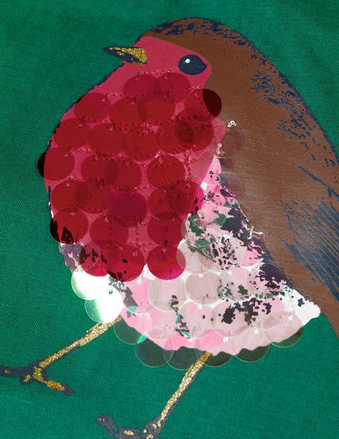Sparkly Festive Animal T-Shirt - Linden Green Robin Sparkly Festive Animal T-Shirt - Linden Green Robin