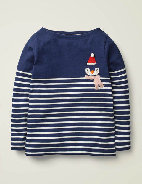 Festive Appliqué Breton - College Blue/Ivory Penguin Festive Appliqué Breton - College Blue/Ivory Penguin
