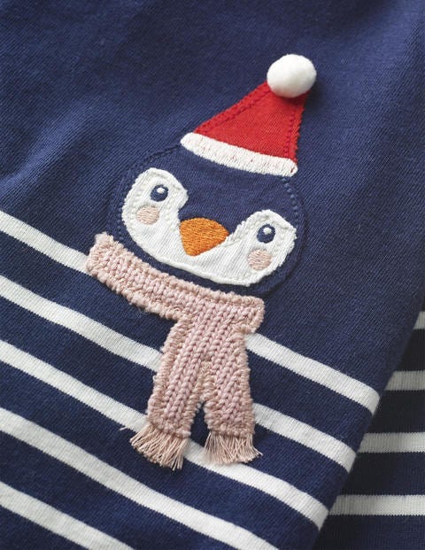 Festive Appliqué Breton - College Blue/Ivory Penguin Festive Appliqué Breton - College Blue/Ivory Penguin