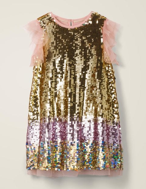 Paillettenkleid mit Flatterärmeln - Gold, Ombré-Pailletten Paillettenkleid mit Flatterärmeln - Gold, Ombré-Pailletten