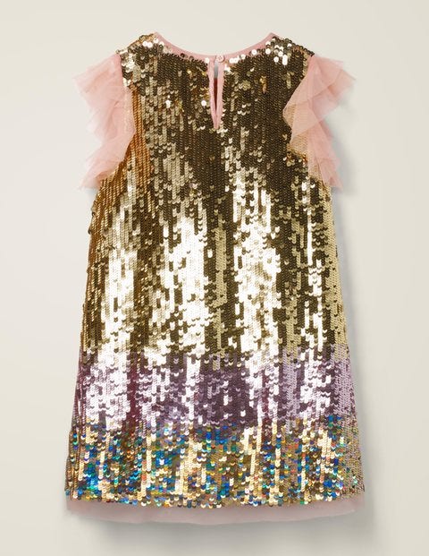 Paillettenkleid mit Flatterärmeln - Gold, Ombré-Pailletten Paillettenkleid mit Flatterärmeln - Gold, Ombré-Pailletten