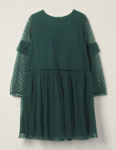 Partykleid Mit Geflockten Punkten - Dunkles Smaragdgrün Partykleid Mit Geflockten Punkten - Dunkles Smaragdgrün