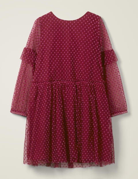 Flocked Spot Party Dress - Warm Cranberry Red Flocked Spot Party Dress - Warm Cranberry Red