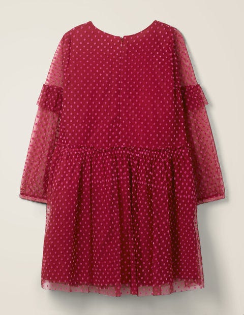 Flocked Spot Party Dress - Warm Cranberry Red Flocked Spot Party Dress - Warm Cranberry Red