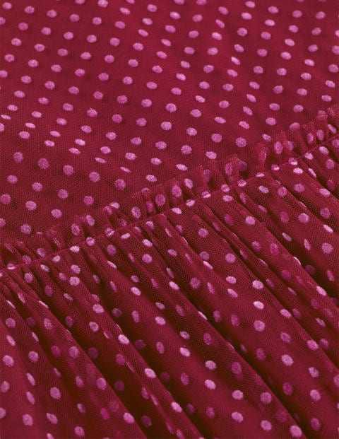 Flocked Spot Party Dress - Warm Cranberry Red Flocked Spot Party Dress - Warm Cranberry Red