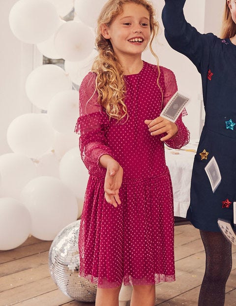 Flocked Spot Party Dress - Warm Cranberry Red Flocked Spot Party Dress - Warm Cranberry Red