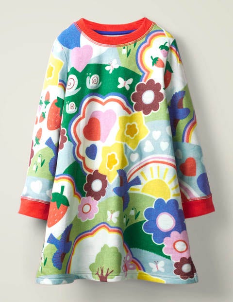 Cosy Printed Sweatshirt Dress - Multi Springtime Cosy Printed Sweatshirt Dress - Multi Springtime