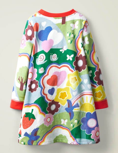 Cosy Printed Sweatshirt Dress - Multi Springtime Cosy Printed Sweatshirt Dress - Multi Springtime