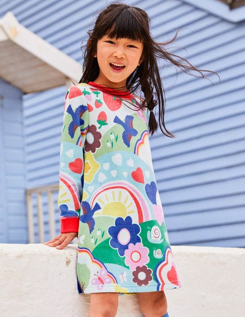 Cosy Printed Sweatshirt Dress - Multi Springtime