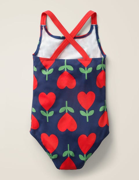 Cross-Back Swimsuit - Deep Sea Blue Heart Flower Cross-Back Swimsuit - Deep Sea Blue Heart Flower