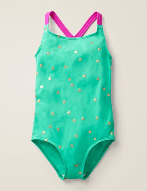 Cross-Back Swimsuit - Light Green Gold Spot Cross-Back Swimsuit - Light Green Gold Spot