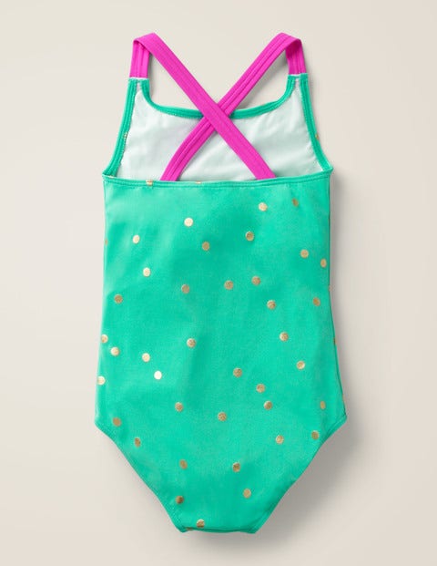 Cross-Back Swimsuit - Light Green Gold Spot Cross-Back Swimsuit - Light Green Gold Spot