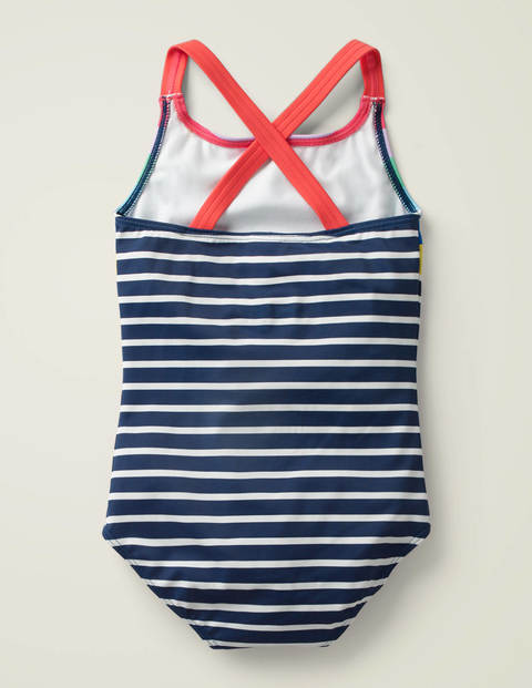 Badeanzug Mit Überkreuzten Trägern - Naturweiß/Navy, Gestreift Badeanzug Mit Überkreuzten Trägern - Naturweiß/Navy, Gestreift