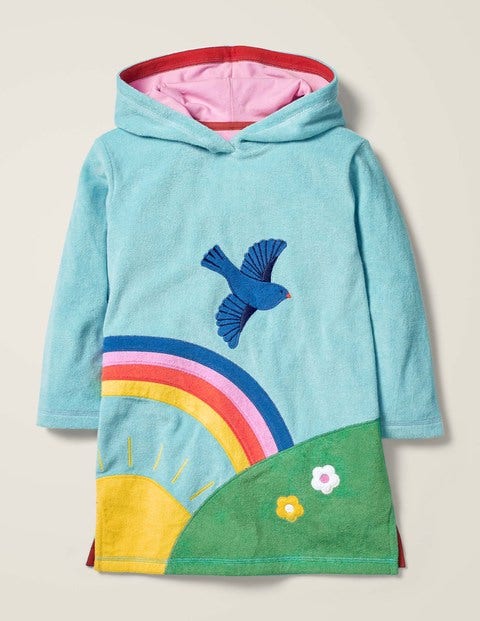 Fröhliches Frottee-Strandkleid - Helles Himmelblau, Szene Fröhliches Frottee-Strandkleid - Helles Himmelblau, Szene