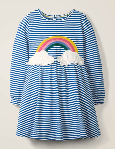 Jerseykleid Mit Lustiger Applikation - Hellblau, Regenbogen, Gestreift Jerseykleid Mit Lustiger Applikation - Hellblau, Regenbogen, Gestreift