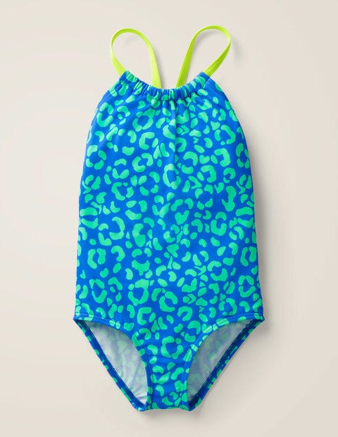 Printed Low-Back Swimsuit - Oasis Blue Leopard Spots Printed Low-Back Swimsuit - Oasis Blue Leopard Spots