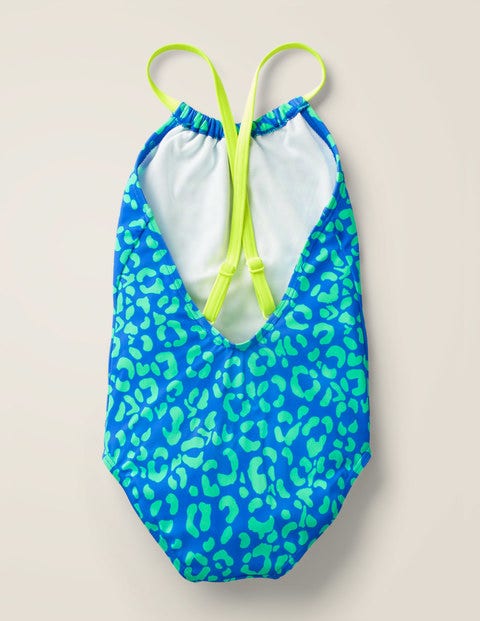 Printed Low-Back Swimsuit - Oasis Blue Leopard Spots Printed Low-Back Swimsuit - Oasis Blue Leopard Spots