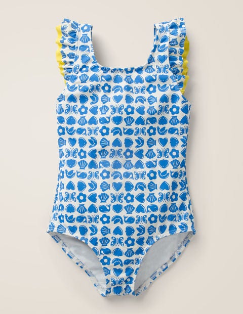 Shoulder Frill Swimsuit - Blue Oasis Maritime Geo Shoulder Frill Swimsuit - Blue Oasis Maritime Geo