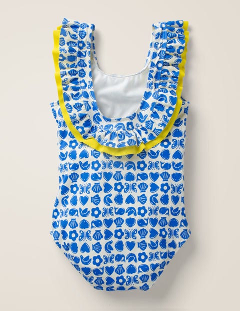 Shoulder Frill Swimsuit - Blue Oasis Maritime Geo Shoulder Frill Swimsuit - Blue Oasis Maritime Geo