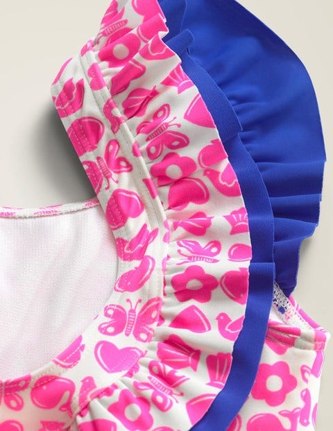 Shoulder Frill Swimsuit - Neon Pink Maritime Geo Shoulder Frill Swimsuit - Neon Pink Maritime Geo