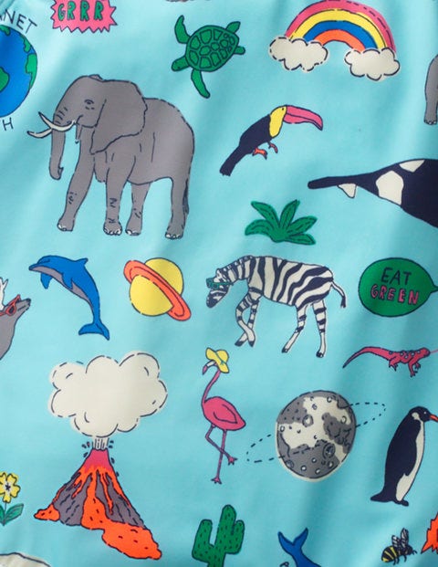 Badeanzug Mit Natur Und Planeten - Blau, Königreich der Tiere Badeanzug Mit Natur Und Planeten - Blau, Königreich der Tiere