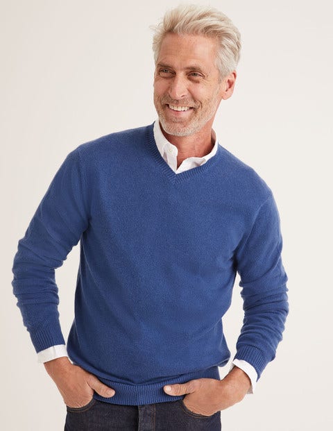 Pull Col V En Cachemire - Bleu océan profond Pull Col V En Cachemire - Bleu océan profond