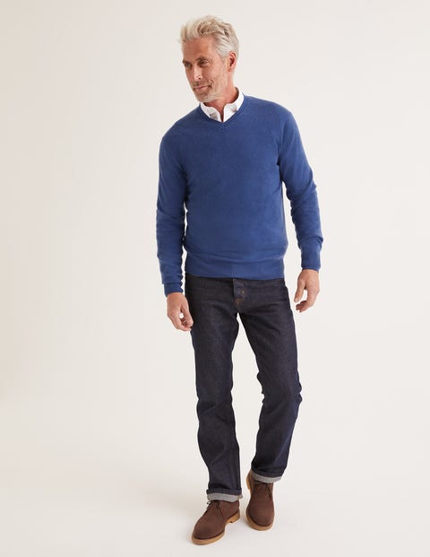 Pull Col V En Cachemire - Bleu océan profond Pull Col V En Cachemire - Bleu océan profond