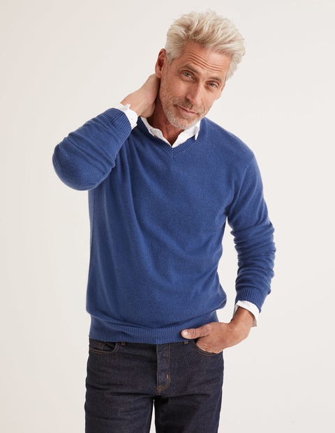 Pull Col V En Cachemire - Bleu océan profond Pull Col V En Cachemire - Bleu océan profond