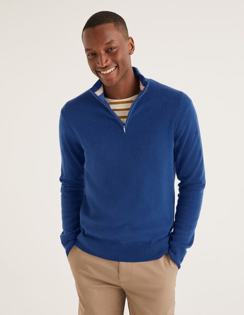 Pull Partiellement Zippé En Cachemire - Bleu océan profond Pull Partiellement Zippé En Cachemire - Bleu océan profond