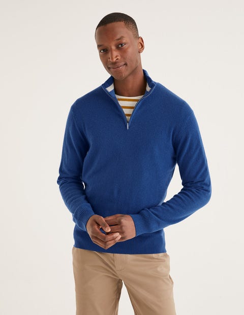 Pull Partiellement Zippé En Cachemire - Bleu océan profond Pull Partiellement Zippé En Cachemire - Bleu océan profond