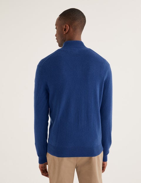 Pull Partiellement Zippé En Cachemire - Bleu océan profond Pull Partiellement Zippé En Cachemire - Bleu océan profond