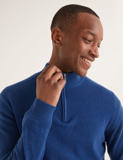 Pull Partiellement Zippé En Cachemire - Bleu océan profond Pull Partiellement Zippé En Cachemire - Bleu océan profond